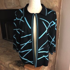 Ming Wang Blue & Black Cross Swing Collar Jacket L